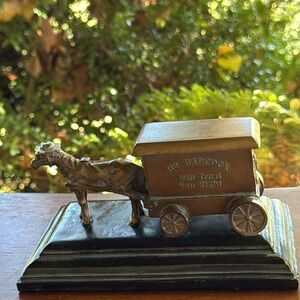 Vintage Brass HS Badcock Horse and Wagon Mercantile Wagon.